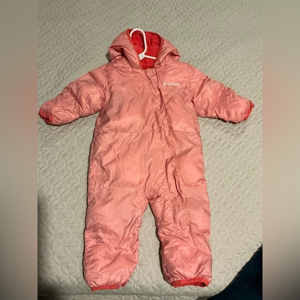 Columbia Infant Pink Bunting Snowsuit Size 6-12 Months Warm Hooded Winter